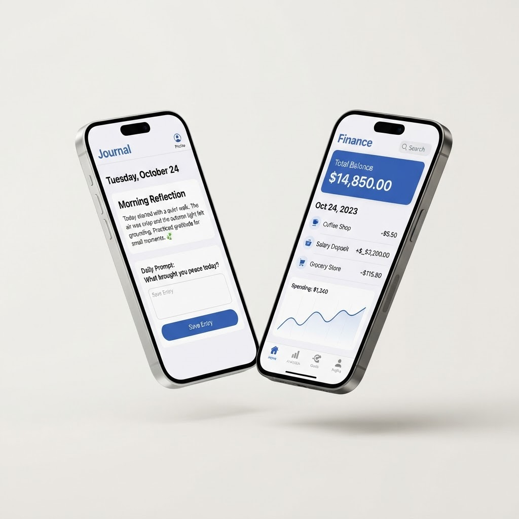 Rebord apps shown running on two smartphones